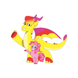 Size: 4096x4096 | Tagged: safe, artist:prixy05, imported from derpibooru, pinkie pie, dragon, earth pony, pony, spoiler:g5, absurd resolution, dragoness, duo, duo female, female, g4 to g5, g5, generation leap, luxxe, mare, my little pony: tell your tale, simple background, white background