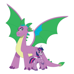 Size: 4096x4096 | Tagged: safe, artist:prixy05, imported from derpibooru, spike, twilight sparkle, dragon, pony, unicorn, absurd resolution, adult, adult spike, dragon lord spike, duo, duo male and female, female, g4 to g5, g5, generation leap, horn, male, mare, my little pony: tell your tale, older, older spike, quadrupedal spike, simple background, spike (g5), unicorn twilight, white background, winged spike