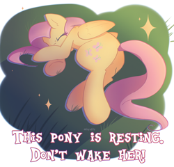 Size: 2400x2300 | Tagged: safe, artist:miryelis, imported from derpibooru, fluttershy, pegasus, pony, butt, cute, female, flutterbutt, full body, long hair, mare, plot, shyabetes, signature, sleeping, solo, sparkles, text, underhoof