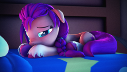 Size: 3840x2160 | Tagged: safe, artist:psfmer, imported from derpibooru, sunny starscout, earth pony, pony, 3d, coat markings, female, floppy ears, g5, g5 to g4, generation leap, high res, mare, sad, socks (coat markings), solo, source filmmaker, sunny sadscout, unshorn fetlocks