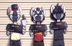 Size: 3904x2508 | Tagged: safe, artist:felixf, imported from derpibooru, oc, oc only, oc:derek, oc:kizya, oc:obichni, anthro, zebra, zebra oc