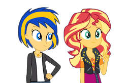 Size: 1316x864 | Tagged: safe, artist:mlpfan3991, imported from derpibooru, sunset shimmer, oc, oc:flare spark, human, equestria girls, clothes, couple, date, female, flareset, lesbian, simple background, teenager, transparent background