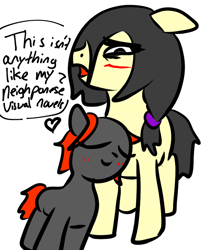 Size: 636x774 | Tagged: safe, imported from derpibooru, oc, oc:floor bored, oc:zippers, earth pony, pony, blushing, cute, duo, eyes closed, heart, nuzzling, simple background, speech bubble, text, white background