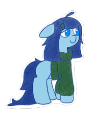 Size: 690x897 | Tagged: safe, artist:castafae, imported from derpibooru, oc, oc:babbling brook, earth pony, pony, clothes, female, floppy ears, hairclip, long tail, mare, messy tail, simple background, solo, sweater, tail, transparent background