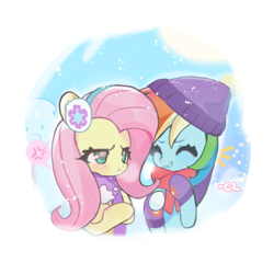 Size: 2305x2305 | Tagged: safe, artist:chengzi82020, imported from derpibooru, fluttershy, rainbow dash, christmas, cute, daaaaaaaaaaaw, female, flutterdash, holiday, lesbian, shipping