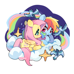 Size: 2788x2788 | Tagged: safe, artist:chengzi82020, imported from derpibooru, fluttershy, rainbow dash, pegasus, pony, cute, daaaaaaaaaaaw, dashabetes, female, flutterdash, lesbian, shipping, shyabetes