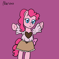 Size: 1280x1280 | Tagged: safe, artist:wrath-marionphauna, imported from derpibooru, pinkie pie, bag, clothes, dress, heart, lolita fashion, skirt, solo, standing