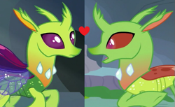 Size: 563x345 | Tagged: safe, edit, edited screencap, imported from derpibooru, screencap, arista, lokiax, changedling, changeling, background changeling, shipping, shipping domino