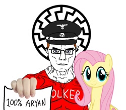 Size: 680x597 | Tagged: safe, imported from derpibooru, fluttershy, human, pony, aryan, black sun, chud, meme, nazi, soyjak, wojak