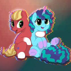 Size: 1280x1280 | Tagged: safe, artist:lyutik, imported from derpibooru, sprout cloverleaf, earth pony, pony, unicorn, duo, duo male and female, female, g5, gradient background, horn, male, mare, misty brightdawn, mistyclover, shipping, stallion, straight
