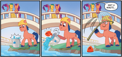 Size: 671x314 | Tagged: safe, idw, imported from derpibooru, hitch trailblazer, sunny starscout, fish, pony, spoiler:comic, spoiler:g5, female, g5, male, maretime mysteries #2, misty brightdawn, my little pony: maretime mysteries, official, solo, stallion, unnamed character, unnamed pony