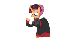 Size: 1280x719 | Tagged: artist needed, safe, anonymous artist, edit, edited screencap, imported from derpibooru, screencap, sable spirit, pony, unicorn, campfire tales, background removed, clothes, curved horn, empress sable spirit, female, horn, mare, open mouth, raised hoof, solo, surprised, young sable spirit