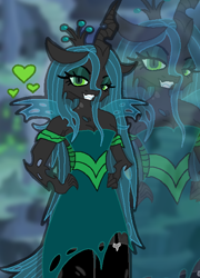 Size: 500x696 | Tagged: safe, artist:slickcorrosion, imported from derpibooru, queen chrysalis, anthro, changeling, changeling queen, female, smiling, solo