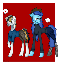 Size: 2879x3211 | Tagged: safe, artist:delicious, imported from derpibooru, oc, oc only, oc:evergrain, oc:sea eagle, earth pony, pony, fallout equestria, ashes town, concave belly, duo, duo female, female, full body, lanky, skinny, sternocleidomastoid, tall, thin