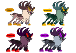 Size: 1414x1000 | Tagged: safe, artist:zetikoopa, imported from derpibooru, deer, reindeer, them's fightin' herds, color palette, community related, glowing, glowing eyes, glowing hooves, male, sharp teeth, sianach, stronghoof hoofstrong (tfh), teeth