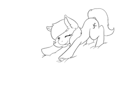 Size: 805x559 | Tagged: safe, artist:invisiblegreenbox, imported from derpibooru, oc, oc only, oc:jc, earth pony, behaving like a cat, earth pony oc, monochrome, solo