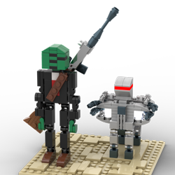 Size: 1200x1200 | Tagged: safe, artist:otl crafts, imported from derpibooru, oc, oc only, oc:anon, human, pony, robot, robot pony, desert, gun, lego, render, rifle, simple background, sniper rifle, transparent background, weapon