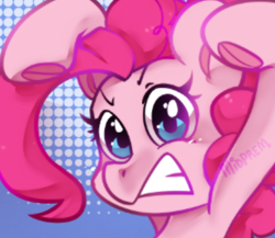 Size: 416x361 | Tagged: safe, artist:midnightpremiere, imported from derpibooru, pinkie pie, earth pony, pony, bridle gossip, bust, evil enchantress, female, frog (hoof), gritted teeth, looking at you, mare, solo, teeth, underhoof