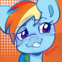 Size: 346x343 | Tagged: safe, artist:midnightpremiere, imported from derpibooru, rainbow dash, pegasus, pony, bust, eyebrows, faic, female, grin, mare, raised eyebrow, smiling, smug, smugdash, solo