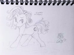 Size: 4000x2962 | Tagged: safe, artist:zamiración, imported from derpibooru, oc, oc only, earth pony, cute, monochrome, pencil drawing, photo, sketch, solo, traditional art