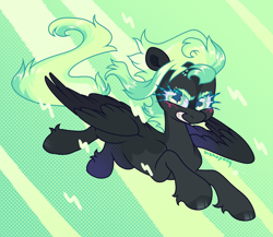 Size: 2300x2000 | Tagged: safe, artist:bishopony, imported from derpibooru, oc, oc only, oc:static sparks, pegasus, pony, abstract background, artfight, bald face, big hooves, black coat, black hooves, black wingtips, blaze (coat marking), blushing, coat markings, colored eyebrows, colored hooves, colored pinnae, colored pupils, colored wings, colored wingtips, dark coat, facial markings, fetlock tuft, flying, gift art, green eyes, green mane, green tail, halftone, high res, hooves, long mane, long tail, mint eyes, mint mane, mint tail, narrowed eyes, partially open wings, pegasus oc, screentone, sharp teeth, shiny eyebrows, shiny eyelashes, shiny hooves, signature, slender, solo, spiky mane, tail, teal eyelashes, teal pupils, teeth, thin, thin legs, three toned mane, three toned tail, tri-color mane, tri-color tail, tri-colored mane, tri-colored tail, tricolor mane, tricolor tail, tricolored mane, tricolored tail, two toned coat, two toned wings, wings, wonderbolt oc