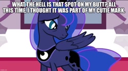 Size: 1080x601 | Tagged: safe, edit, edited screencap, imported from derpibooru, screencap, princess luna, alicorn, caption, confused, cutie mark, female, image macro, mare, solo, text