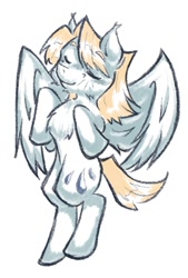 Size: 750x1111 | Tagged: safe, artist:puropiko, imported from derpibooru, dewdrop, pegasus, pony, chest fluff, eyes closed, male, simple background, solo, stallion, white background