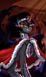 Size: 1455x2397 | Tagged: safe, artist:drakekok, imported from derpibooru, king sombra, unicorn, evil, fangs, horn, red eyes