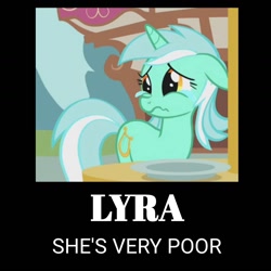 Size: 1440x1440 | Tagged: safe, edit, edited screencap, imported from derpibooru, screencap, lyra heartstrings, unicorn, swarm of the century, cropped, horn, motivational poster, sad, solo