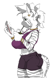 Size: 524x812 | Tagged: safe, artist:gromdrawing, imported from derpibooru, zecora, anthro, zebra, belly, belly button, breasts, busty zecora, cellphone, clothes, drink, drinking, ear piercing, earring, female, jewelry, mare, midriff, phone, piercing, simple background, skirt, smartphone, solo, sports bra, white background