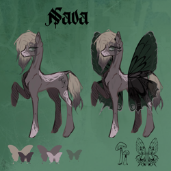 Size: 2048x2048 | Tagged: safe, artist:death.alicorn, imported from derpibooru, oc, oc only, oc:nava, breezie, earth pony, hybrid, insect, moth, pony, concave belly, dark, green background, simple background, skinny, solo, thin