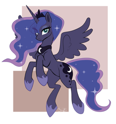 Size: 2037x2180 | Tagged: safe, artist:sunbusting, imported from derpibooru, princess luna, alicorn, pony, eye clipping through hair, female, flying, lidded eyes, looking at you, mare, solo, spread wings, thighs, thunder thighs, wings