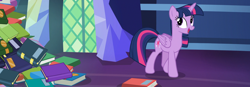 Size: 3120x1080 | Tagged: safe, composite screencap, edit, edited screencap, imported from derpibooru, screencap, twilight sparkle, alicorn, pony, a health of information, book, library, twilight sparkle (alicorn), twilight's castle