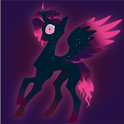 Size: 2101x2101 | Tagged: safe, artist:prixy05, imported from derpibooru, alicorn, pony, alicornified, alternate timeline, alternate universe, colored horn, colored wings, corrupted, curved horn, dark background, dark magic, female, g5, glowing, glowing eyes, gradient hair, gradient hooves, gradient horn, gradient wings, gradient wingtips, horn, lineless, magic, mare, misty brightdawn, nightmare brightdawn, nightmare misty, nightmare misty brightdawn, nightmarified, purple background, race swap, simple background, solo, sombra horn, spotted coat, wings