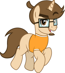 Size: 2413x2702 | Tagged: safe, artist:stephen-fisher, imported from derpibooru, oc, oc:saberspark, pony, unicorn, clothes, glasses, horn, male, ponified, ponified youtuber, rule 85, saberspark, shirt, simple background, solo, transparent background, youtuber