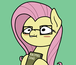 Size: 2048x1764 | Tagged: safe, artist:ewoudcponies, imported from derpibooru, fluttershy, pegasus, pony, blush sticker, blushing, book, bust, female, glasses, green background, mare, nerd, simple background, solo