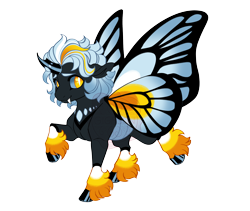 Size: 3800x3200 | Tagged: safe, artist:gigason, imported from derpibooru, oc, oc only, oc:karner, changedling, changeling, black body, black hooves, blue mane, butterfly wings, changedling oc, changeling oc, cloven hooves, coat markings, colored belly, colored eyebrows, colored fetlocks, colored hooves, colored horn, colored sclera, colored wings, commission, fangs, fetlock tuft, floppy ears, hooves, horn, looking back, male, multicolored mane, multicolored wings, pale belly, raised hoof, raised leg, shiny hooves, simple background, slit pupils, smiling, socks (coat markings), solo, spread wings, three toned mane, transparent background, tri-color mane, tri-colored mane, tricolor mane, tricolored mane, unique horn, wall of tags, watermark, white pupils, wings, yellow eyes