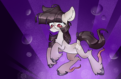 Size: 1580x1028 | Tagged: safe, artist:koidial, imported from derpibooru, oc, oc only, oc:quicksilver quartz, earth pony, pony, artfight, bangs, belly fluff, big ears, brown eyelashes, brown mane, brown tail, bubble, chest fluff, cloven hooves, colored eyelashes, colored fetlock, colored hooves, dock, ear fluff, earth pony oc, eye clipping through hair, eyebrows, eyebrows visible through hair, eyelashes, female, fetlock tuft, frown, gift art, glasses, gray coat, gray hooves, hock fluff, hooves, looking down, mare, mare oc, ponysona, rearing, red eyes, round glasses, shiny mane, shiny tail, signature, silver coat, slender, solo, speedpaint available, straight mane, straight tail, sunburst background, tail, thin, thin legs, unshorn fetlocks, wavy tail