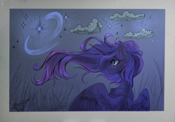 Size: 4000x2789 | Tagged: safe, artist:jsunlight, imported from derpibooru, princess luna, alicorn, pony, female, mare, partially open wings, solo, windswept mane, wings