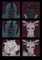 Size: 1420x2053 | Tagged: safe, artist:ywraa, imported from derpibooru, queen chrysalis, thorax, changedling, changeling, changeling queen, duo, duo male and female, female, king thorax, male