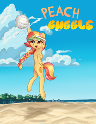 Size: 2490x3233 | Tagged: safe, artist:aasuri-art, imported from derpibooru, oc, oc only, pony, unicorn, beach, beach ball, belly, braid, cap, chest fluff, cloud, hat, high res, horn, ocean, solo, unshorn fetlocks, water