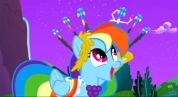 Size: 2160x1176 | Tagged: safe, imported from derpibooru, screencap, fire streak, fleetfoot, lightning streak, rainbow dash, soarin', spitfire, pegasus, pony, the best night ever, alternate hairstyle, at the gala, beautiful, bush, canterlot, clothes, dress, female, gala, gala dress, gown, grand galloping gala, grass, happy, male, night, performance, rainbow dash's first gala dress, raised hoof, singing, surprise (g4), uniform, water, waterfall, wonderbolts, wonderbolts uniform