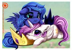 Size: 2789x1958 | Tagged: safe, artist:pridark, imported from derpibooru, princess celestia, princess luna, alicorn, pony, baby, blushing, crown, cute, female, filly, foal, jewelry, pridark is trying to murder us, regalia