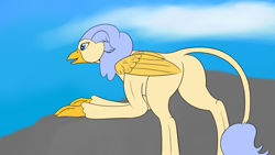 Size: 1920x1080 | Tagged: safe, artist:silverfan, imported from derpibooru, oc, griffon, butt, plot, solo