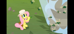 Size: 2532x1170 | Tagged: safe, imported from derpibooru, screencap, fluttershy, withers, fly, fly-der, hybrid, insect, pegasus, pony, spider, daring doubt, season 9, spoiler:s09, bamboo flute, bee hive, blowing flute, cartoon physics, cute, female, flute, henchmen, mare, musical instrument, safari hat, shyabetes, solo, solo female