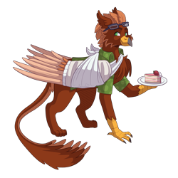 Size: 2800x2800 | Tagged: safe, artist:monnarcha, imported from derpibooru, oc, oc:pavlos, griffon, bandage, cake, food, simple background, solo, transparent background