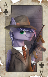 Size: 1054x1679 | Tagged: safe, artist:helmie-art, imported from derpibooru, oc, oc:lightning flare, clothes, commission, gun, hat, hoof hold, sternocleidomastoid, suit, weapon, ych result