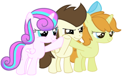 Size: 1140x714 | Tagged: safe, artist:shera5, imported from derpibooru, pound cake, princess flurry heart, pumpkin cake, alicorn, pegasus, pony, unicorn, bow, brother and sister, cake twins, colt, female, filly, foal, horn, male, older, older flurry heart, older pound cake, older pumpkin cake, siblings, simple background, trio, twins, white background