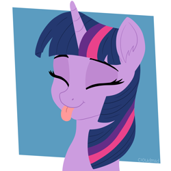 Size: 5000x5000 | Tagged: safe, artist:cloudmild, imported from derpibooru, twilight sparkle, pony, unicorn, :p, abstract background, cute, eyes closed, female, happy, horn, mare, minimalist, modern art, silly, smiling, solo, tongue out