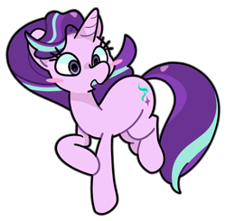 Size: 900x881 | Tagged: safe, artist:kindakismet, imported from derpibooru, starlight glimmer, pony, unicorn, blushing, female, horn, mare, raised hoof, simple background, solo, transparent background